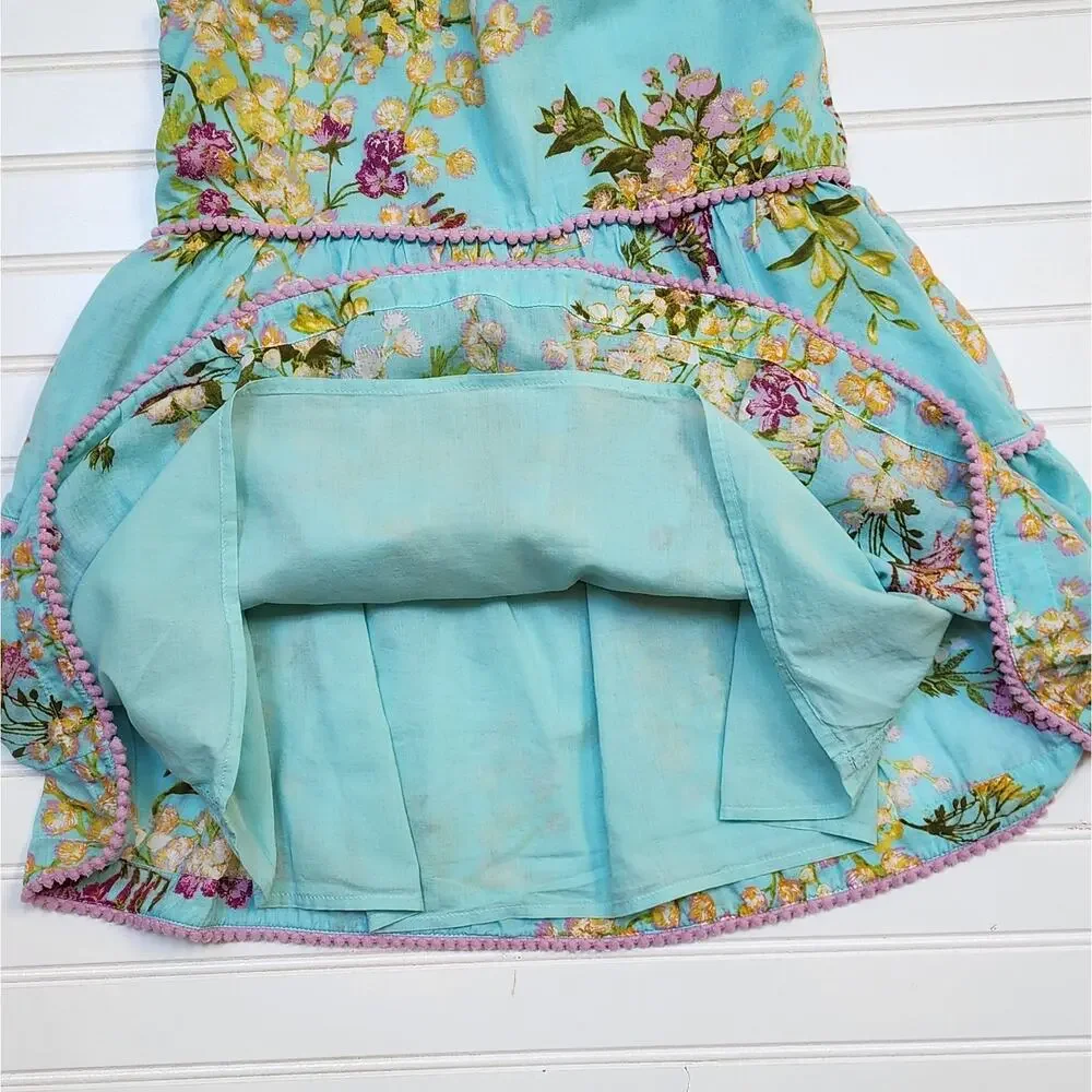 Vineyard Vines Girls Floral Tiered Sundress Size S (7-8) Aqua Mimosa Floral